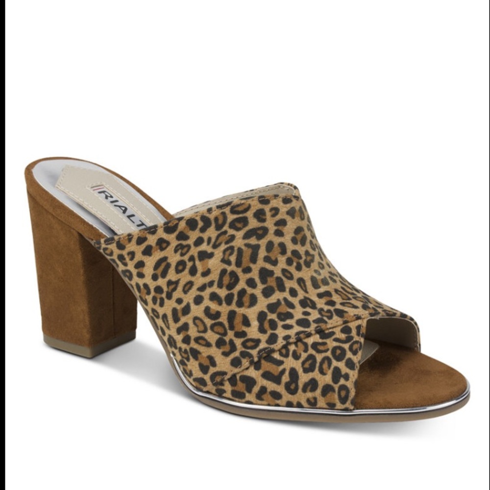 Rialto faux suede slide in brown leopard